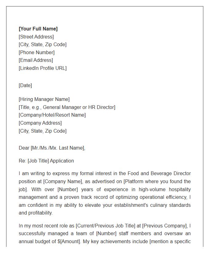 Food And Beverage Director Cover Letter Template
