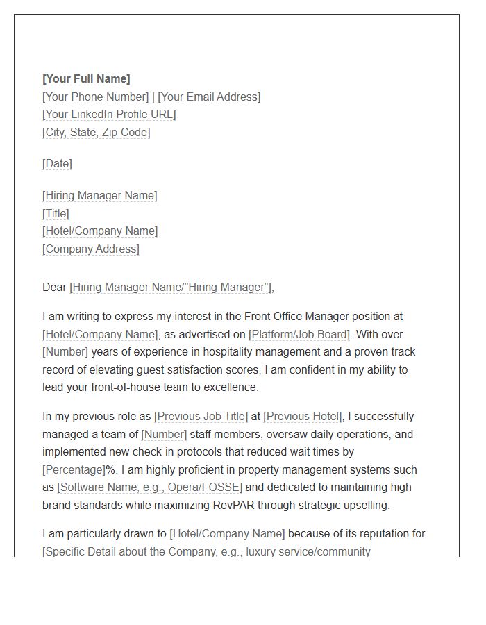 Front Office Manager Cover Letter Template
