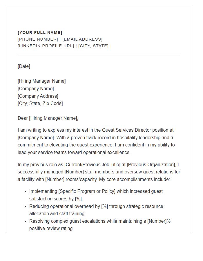 Guest Services Director Cover Letter Template