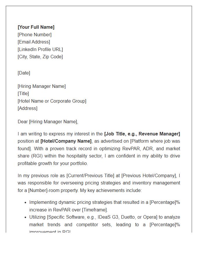 Hospitality Revenue Management Cover Letter Template