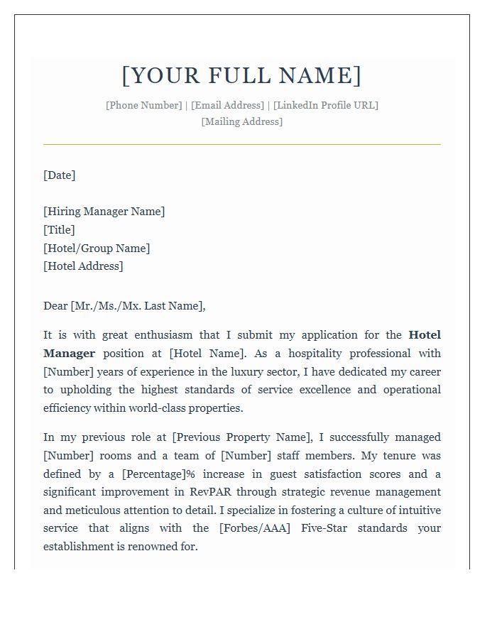 Luxury Hotel Manager Cover Letter Template