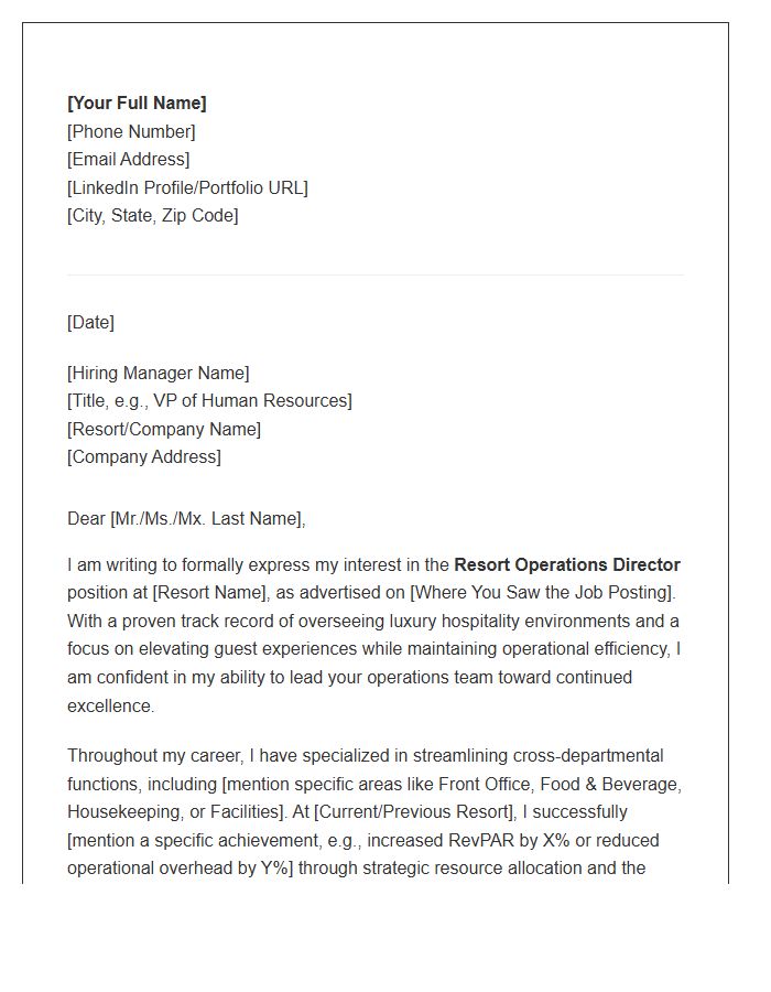 Resort Operations Director Cover Letter Template