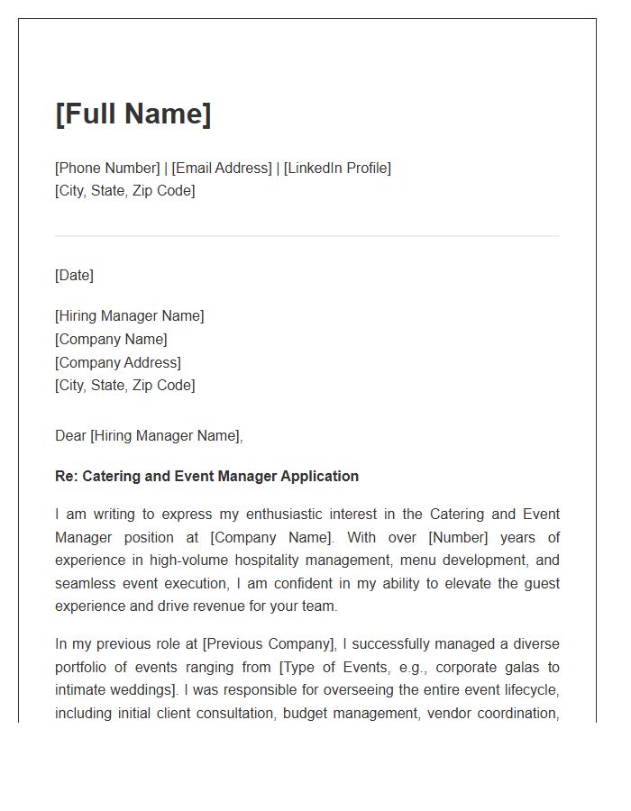 Catering And Event Manager Professional Cover Letter Template