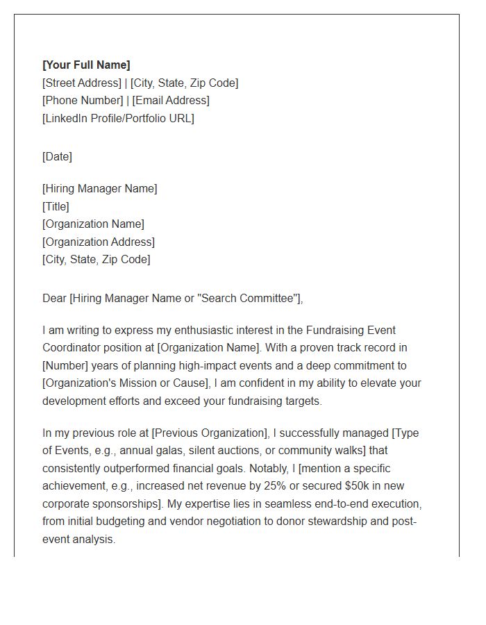 Fundraising Event Coordinator Professional Cover Letter Template