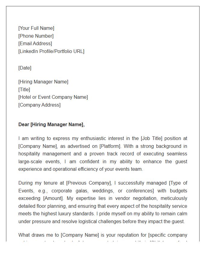 Hospitality Event Planning Professional Cover Letter Template