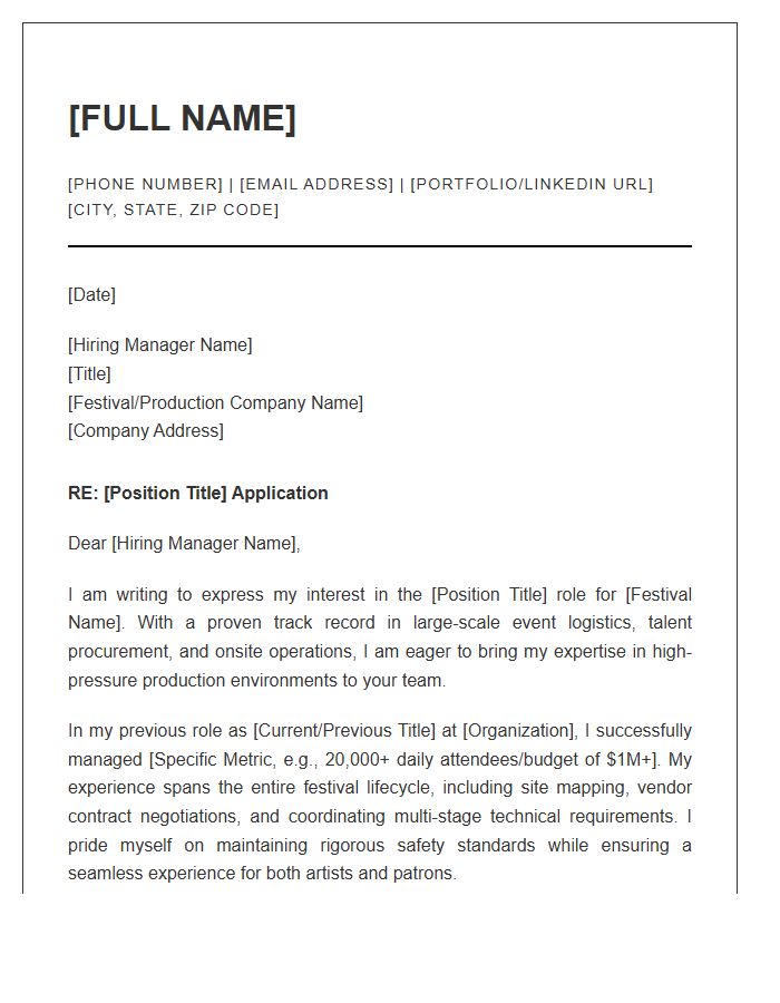 Music Festival Producer Professional Cover Letter Template