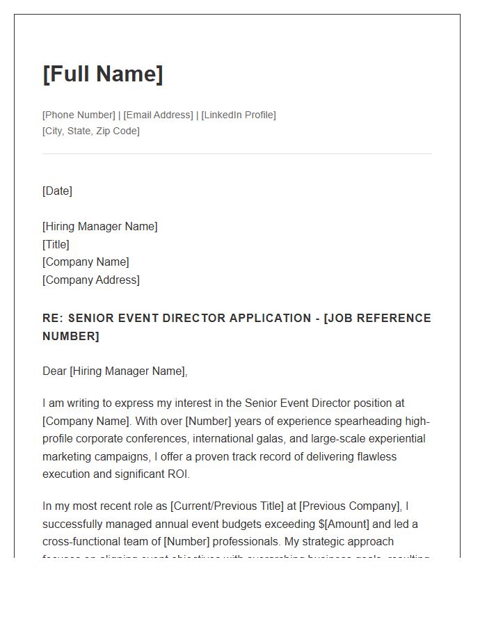 Senior Event Director Professional Cover Letter Template