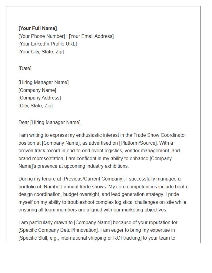 Trade Show Coordinator Professional Cover Letter Template
