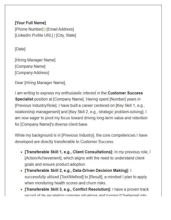 Career Change Customer Success Specialist Cover Letter Template