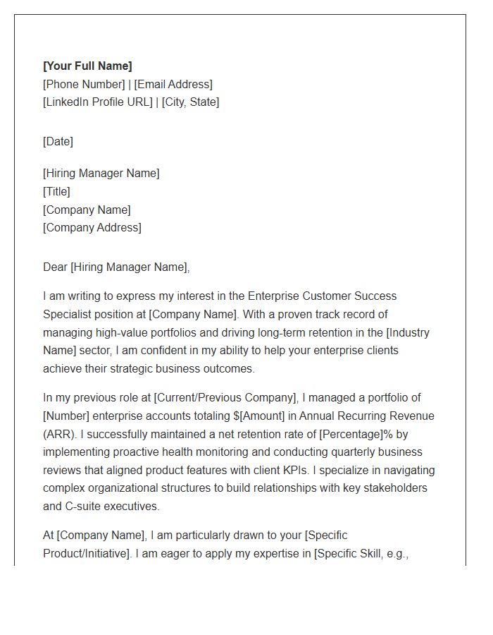 Enterprise Customer Success Specialist Cover Letter Template