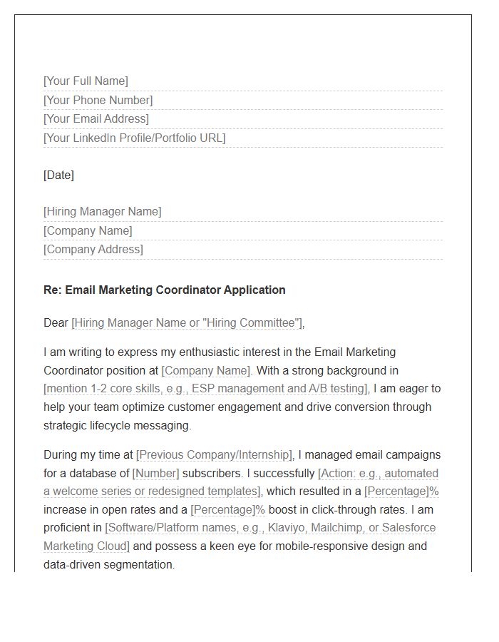 Email Marketing Coordinator Cover Letter Template