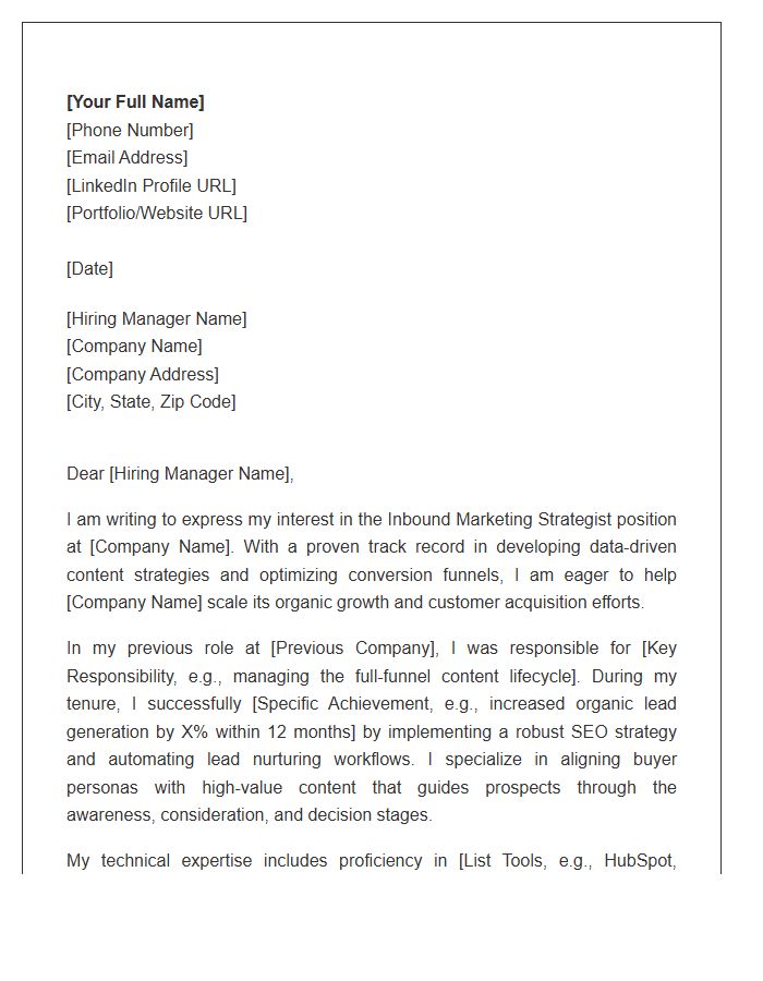 Inbound Marketing Strategist Cover Letter Template
