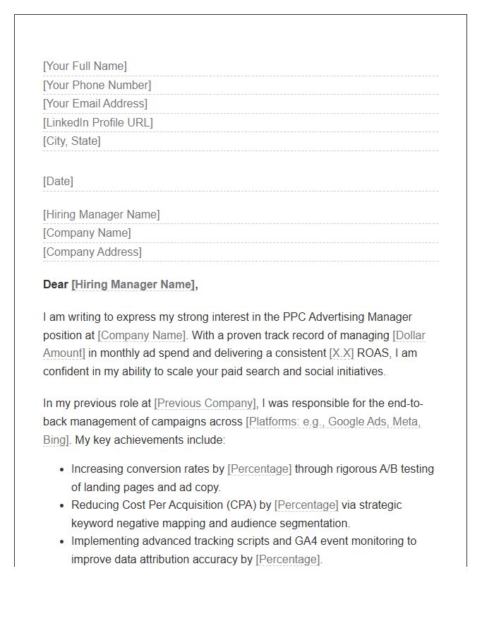 PPC Advertising Manager Cover Letter Template