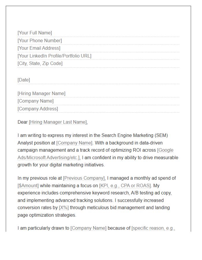 Search Engine Marketing Analyst Cover Letter Template