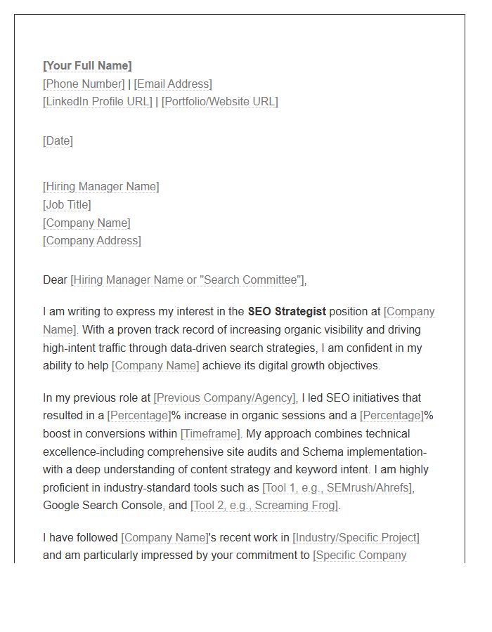 SEO Strategist Cover Letter Template