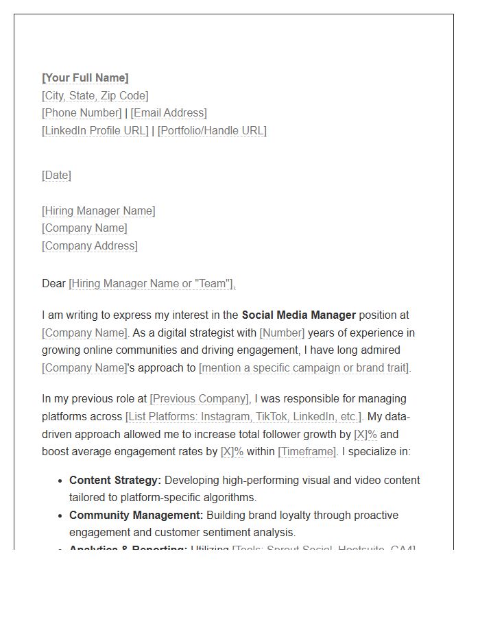 Social Media Manager Cover Letter Template