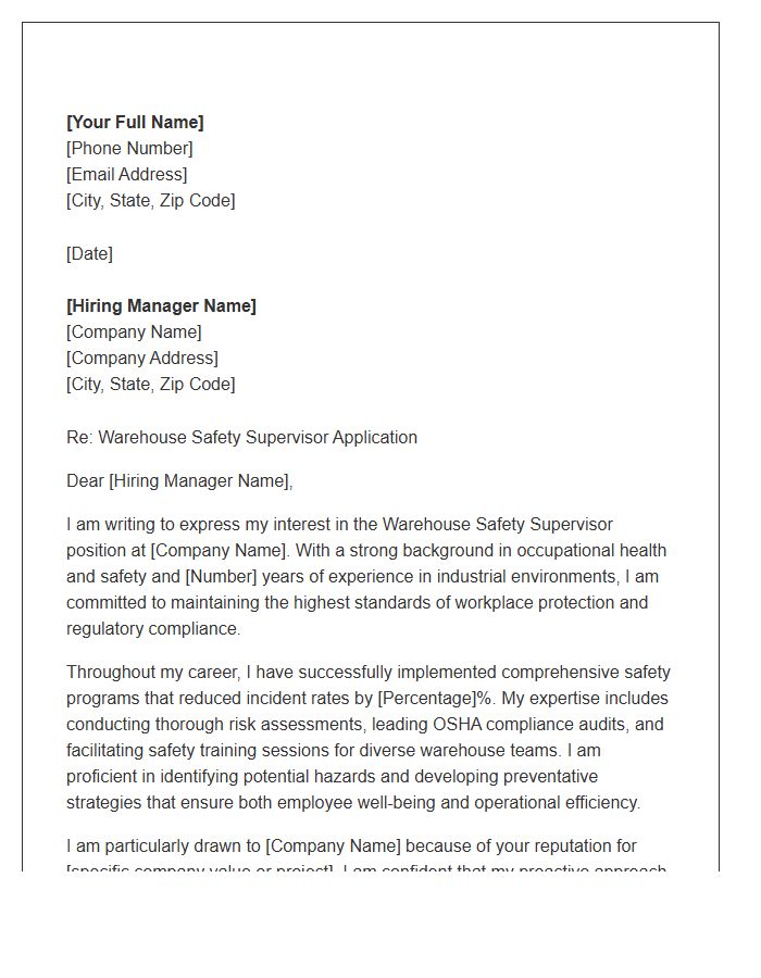 Warehouse Safety Supervisor Cover Letter Template