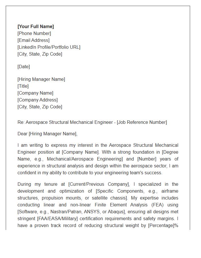 Aerospace Structural Mechanical Engineer Cover Letter Template