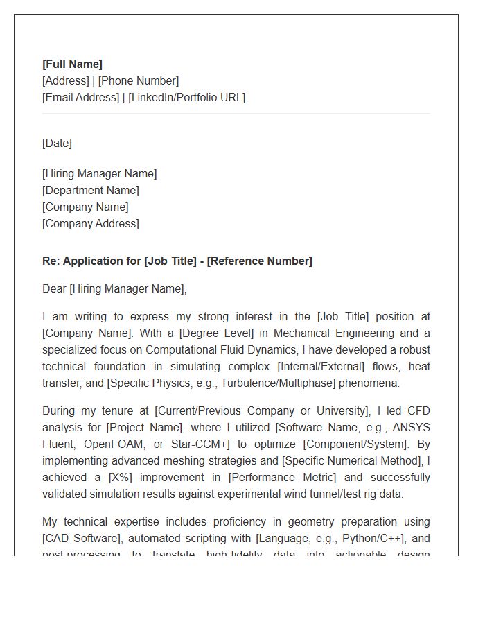 Computational Fluid Dynamics Mechanical Engineer Cover Letter Template