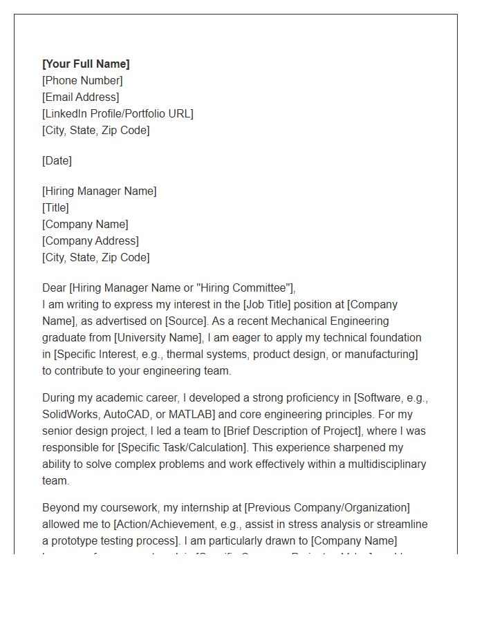 Entry Level Mechanical Engineering Cover Letter Template