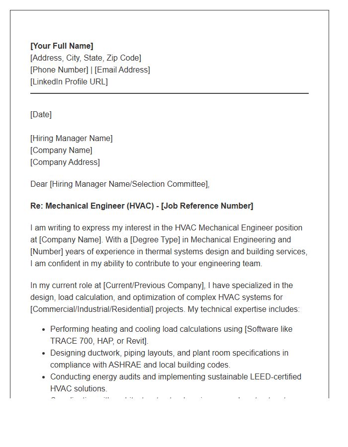 HVAC Systems Mechanical Engineer Cover Letter Template