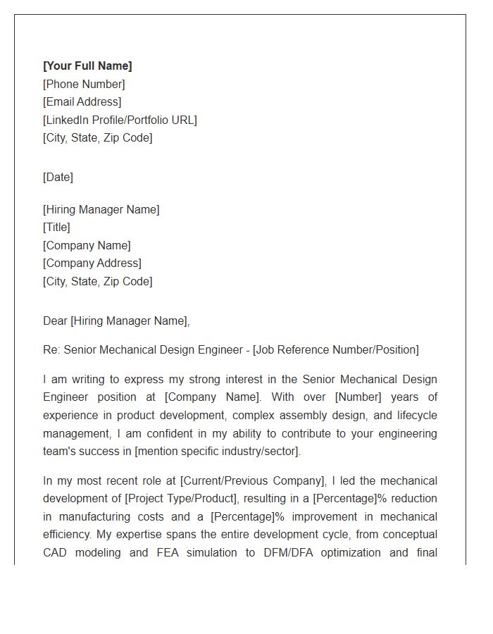 Senior Mechanical Design Engineer Cover Letter Template