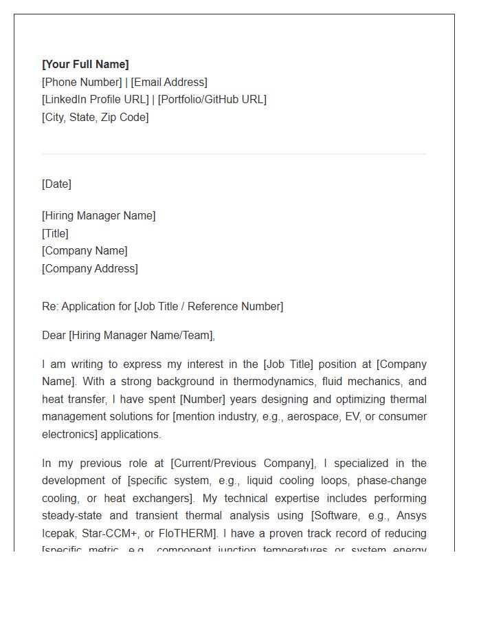 Thermal Systems Mechanical Engineer Cover Letter Template