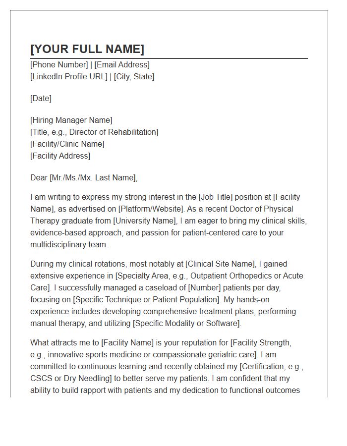 Entry Level Physical Therapist Professional Cover Letter Template