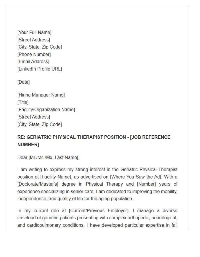 Geriatric Physical Therapist Professional Cover Letter Template