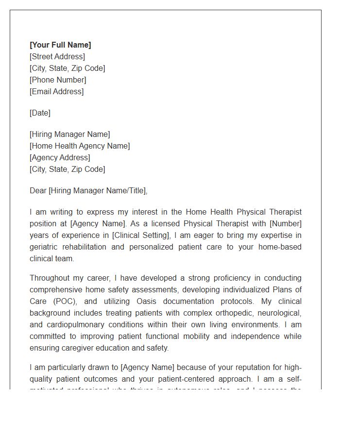 Home Health Care Physical Therapist Professional Cover Letter Template