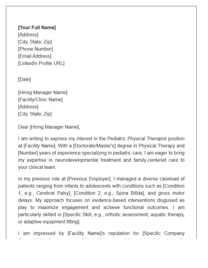 Pediatric Physical Therapist Professional Cover Letter Template