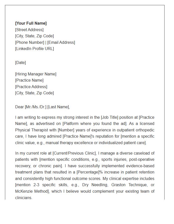 Private Practice Physical Therapist Professional Cover Letter Template