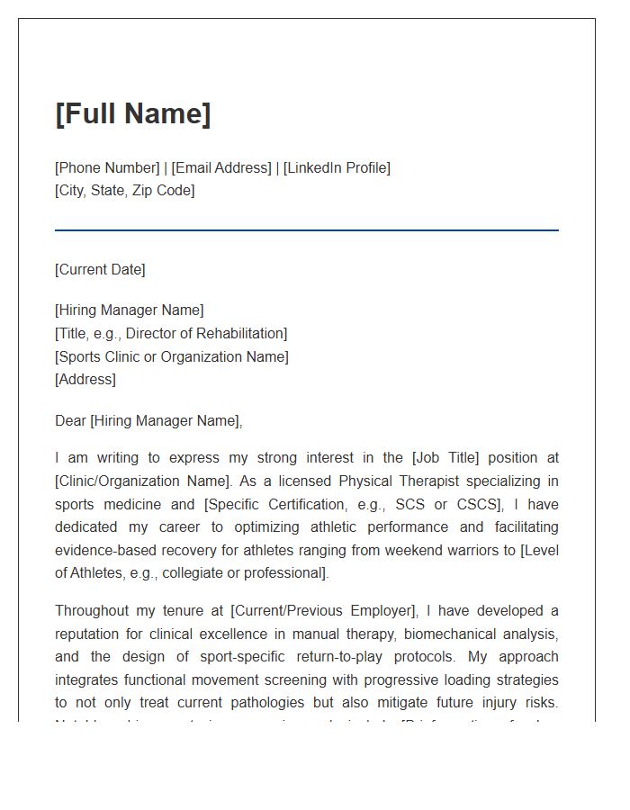 Sports Medicine Physical Therapist Professional Cover Letter Template