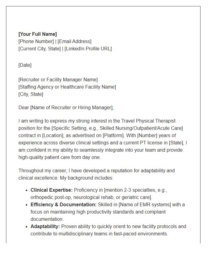Travel Physical Therapist Professional Cover Letter Template