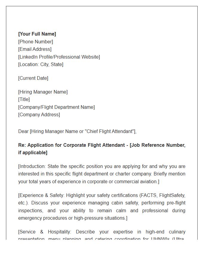 Corporate Flight Attendant Application Cover Letter Template