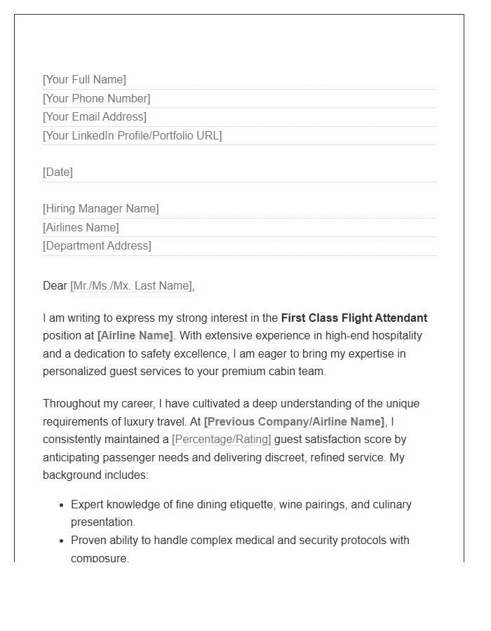 First Class Flight Attendant Application Cover Letter Template