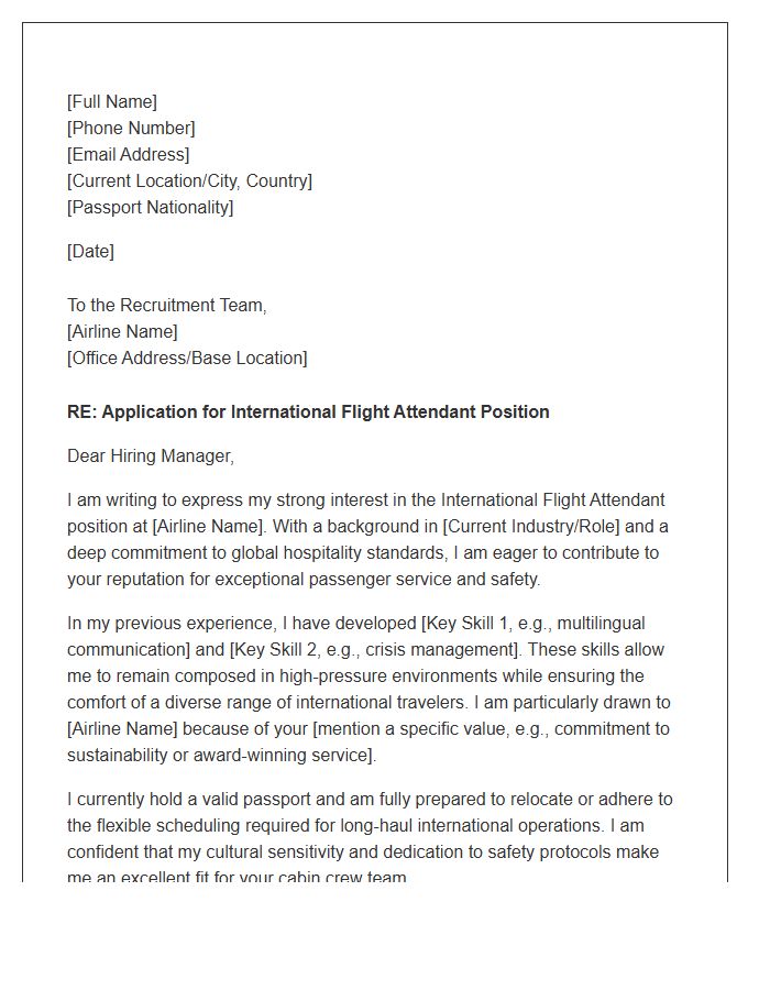 International Flight Attendant Application Cover Letter Template