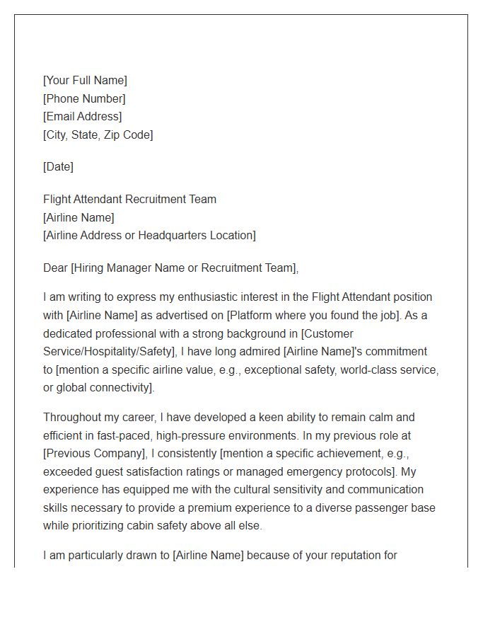 Major Airline Flight Attendant Application Cover Letter Template
