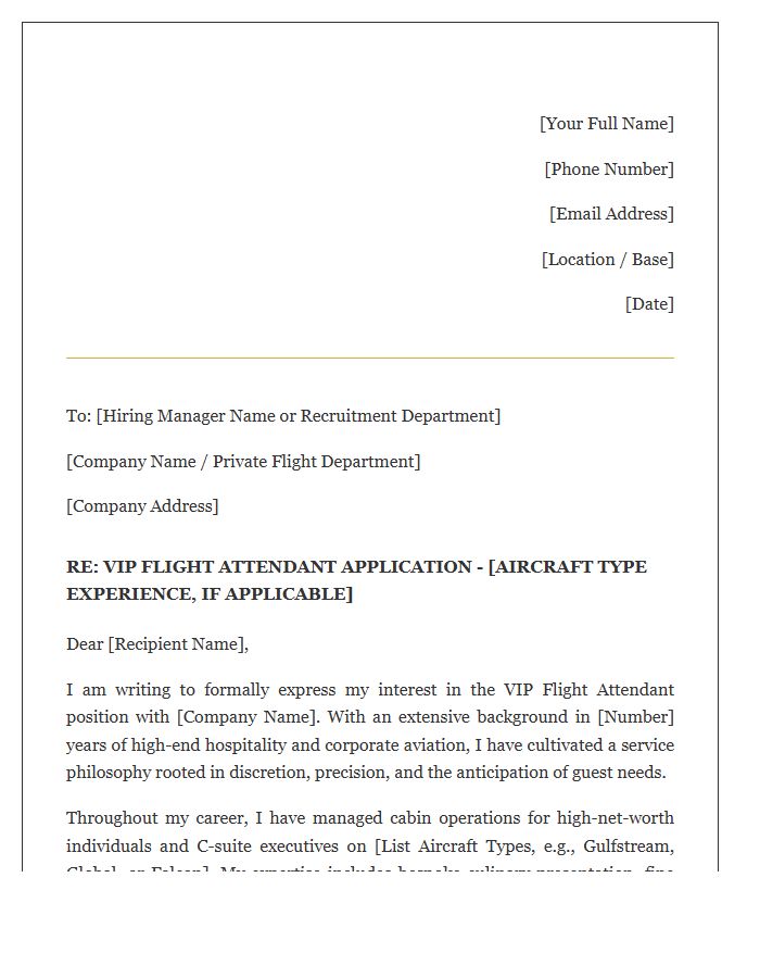 VIP Flight Attendant Application Cover Letter Template