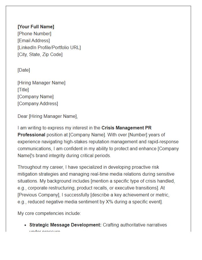 Crisis Management PR Professional Cover Letter Template