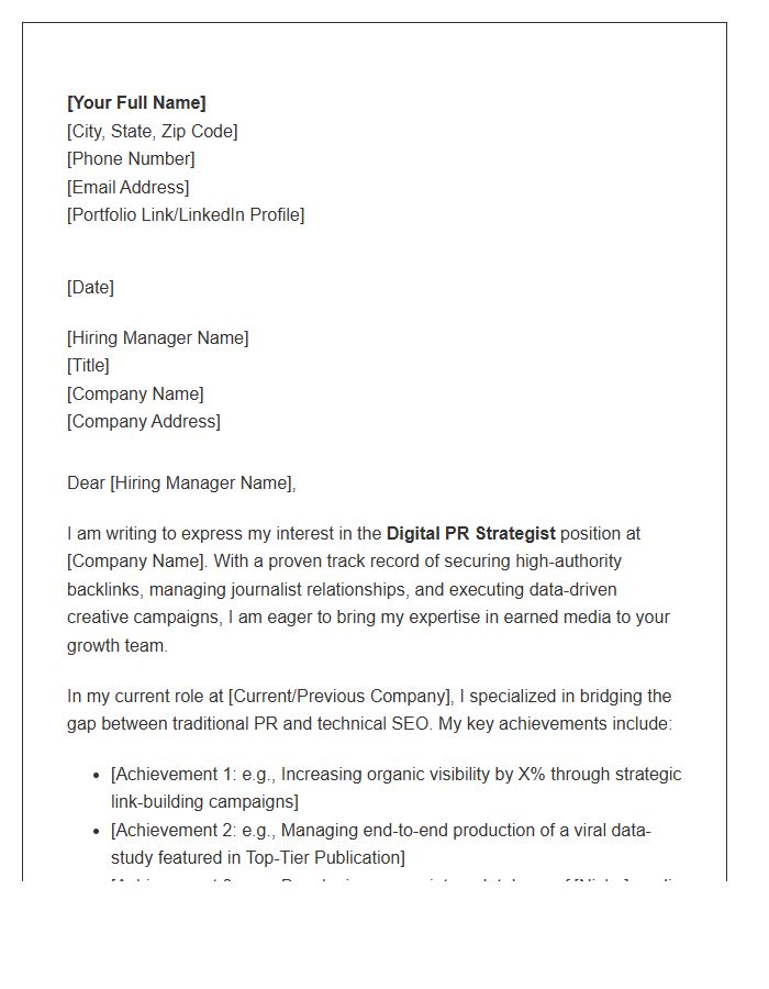 Digital PR Strategist Cover Letter Template