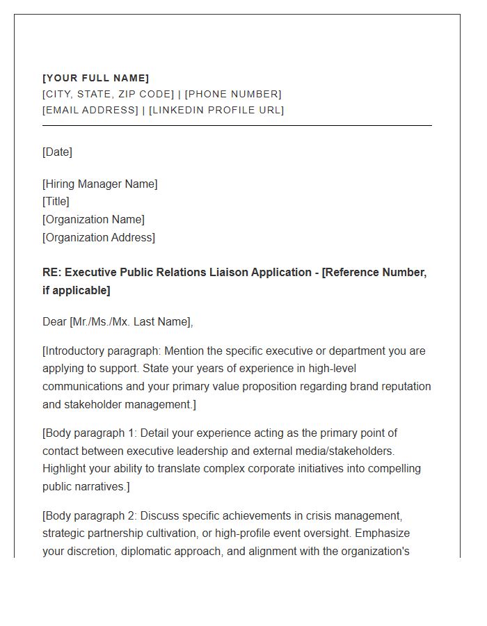 Executive Public Relations Liaison Cover Letter Template