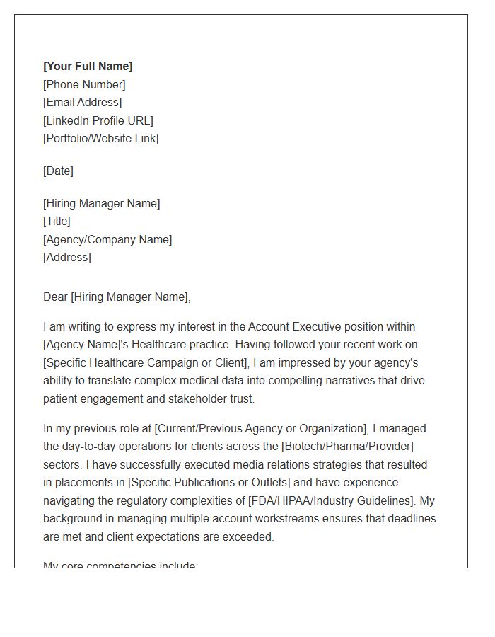 Healthcare PR Account Executive Cover Letter Template