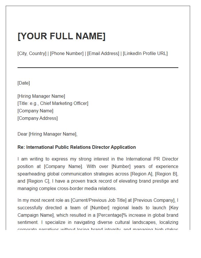 International PR Director Cover Letter Template