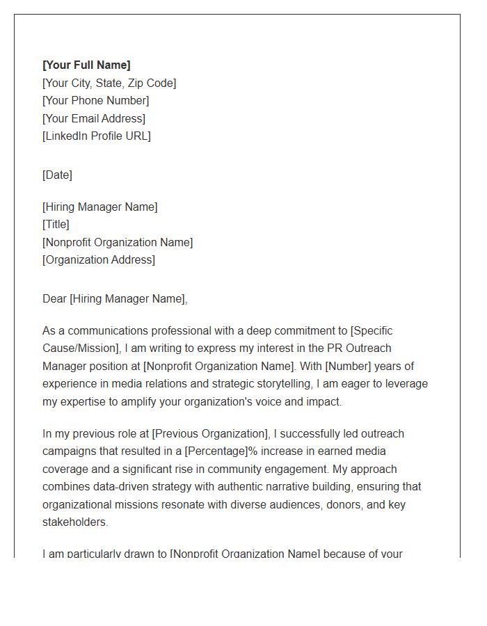 Nonprofit PR Outreach Manager Cover Letter Template