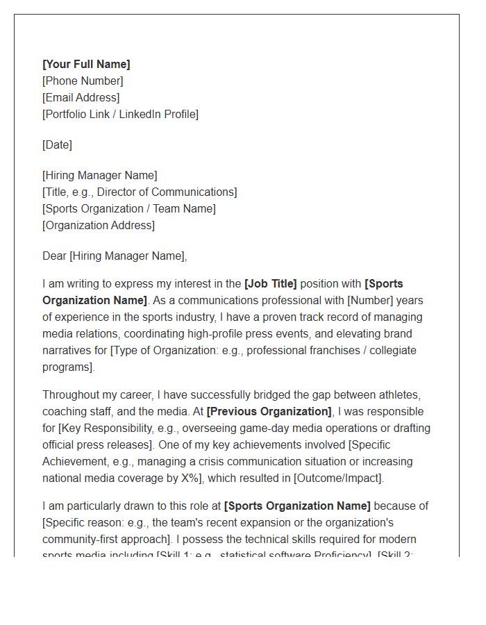 Sports Media Relations Professional Cover Letter Template