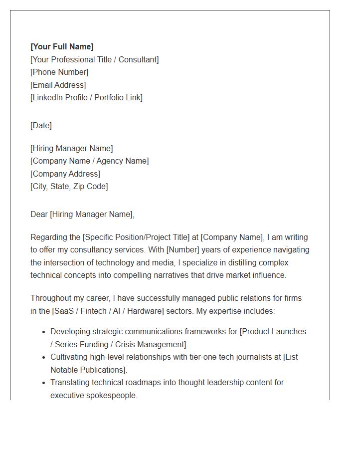 Tech Public Relations Consultant Cover Letter Template