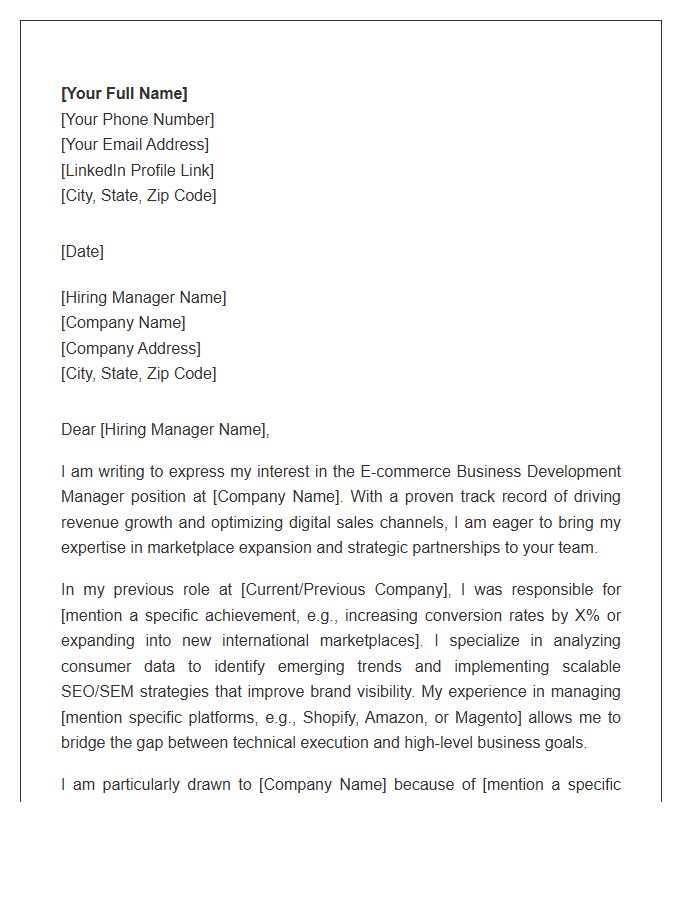 E-commerce Business Development Manager Cover Letter Template