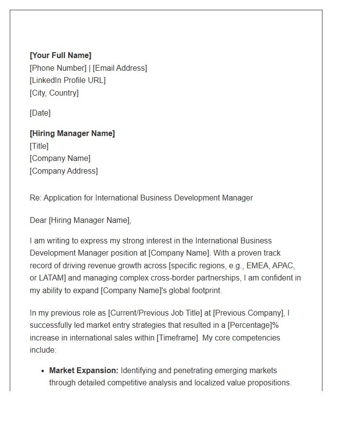 International Business Development Manager Cover Letter Template