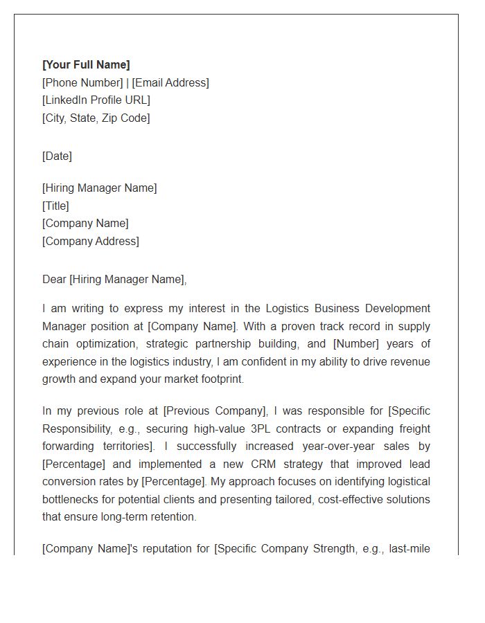 Logistics Business Development Manager Cover Letter Template